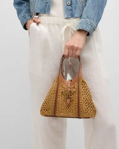 Tod 's Mini Raffia T Timeless Tote Shopping Bag | Thumbnail 4 Tod 's Mini Raffia T Timeless Tote Shopping Bag | Thumbnail 4
