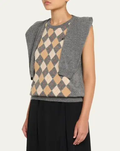 HODAKOVA Argyle Knitted Draped-Sleeve Sweater Vest | Thumbnail 4 HODAKOVA Argyle Knitted Draped-Sleeve Sweater Vest | Thumbnail 4