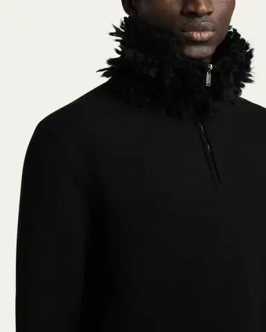 McQueen Men's Wool Fringe-Collar Quarter-Zip Sweater | Thumbnail 5 McQueen Men's Wool Fringe-Collar Quarter-Zip Sweater | Thumbnail 5