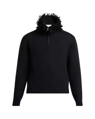McQueen Men's Wool Fringe-Collar Quarter-Zip Sweater | Thumbnail 1 McQueen Men's Wool Fringe-Collar Quarter-Zip Sweater | Thumbnail 1