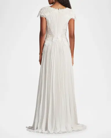 Tadashi Shoji Floral Lace & Pleated Chiffon Gown | Thumbnail 3 Tadashi Shoji Floral Lace & Pleated Chiffon Gown | Thumbnail 3