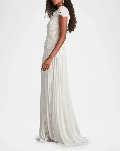 Tadashi Shoji Floral Lace & Pleated Chiffon Gown | Thumbnail 4 Tadashi Shoji Floral Lace & Pleated Chiffon Gown | Thumbnail 4