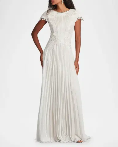 Tadashi Shoji Floral Lace & Pleated Chiffon Gown | Thumbnail 6 Tadashi Shoji Floral Lace & Pleated Chiffon Gown | Thumbnail 6