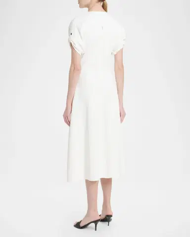Ferragamo Plunging Gathered Short-Sleeve Midi Dress | Thumbnail 3 Ferragamo Plunging Gathered Short-Sleeve Midi Dress | Thumbnail 3