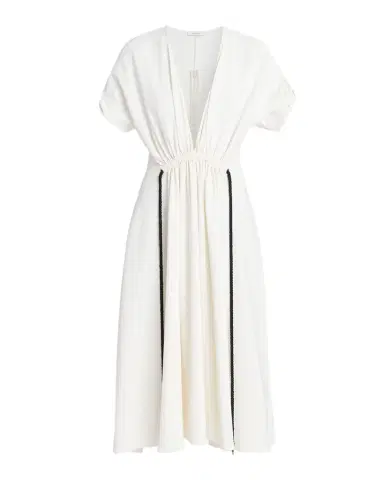 Ferragamo Plunging Gathered Short-Sleeve Midi Dress | Thumbnail 1 Ferragamo Plunging Gathered Short-Sleeve Midi Dress | Thumbnail 1