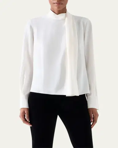 Akris punto Long-Sleeve Silk Scarf Blouse | Thumbnail 4 Akris punto Long-Sleeve Silk Scarf Blouse | Thumbnail 4