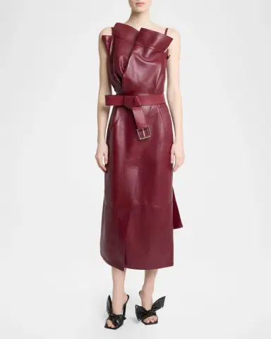 Givenchy Asymmetric Ruffle Leather Midi Dress | Thumbnail 2 Givenchy Asymmetric Ruffle Leather Midi Dress | Thumbnail 2