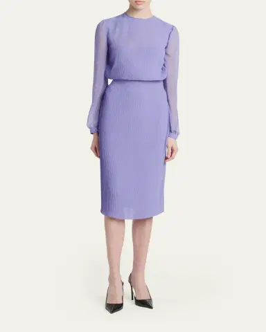 Tom Ford Pervinca Plisse Chiffon Long-Sleeve Midi Dress | Thumbnail 2 Tom Ford Pervinca Plisse Chiffon Long-Sleeve Midi Dress | Thumbnail 2