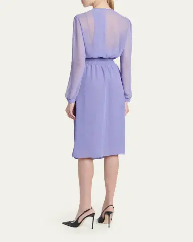Tom Ford Pervinca Plisse Chiffon Long-Sleeve Midi Dress | Thumbnail 3 Tom Ford Pervinca Plisse Chiffon Long-Sleeve Midi Dress | Thumbnail 3