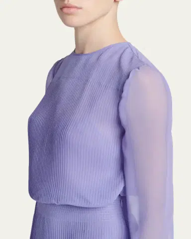 Tom Ford Pervinca Plisse Chiffon Long-Sleeve Midi Dress | Thumbnail 5 Tom Ford Pervinca Plisse Chiffon Long-Sleeve Midi Dress | Thumbnail 5