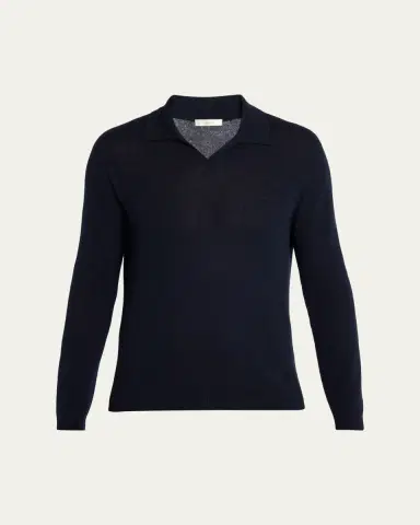 The Row Men's Ripley Cashmere Long-Sleeve Polo Sweater | Thumbnail 2 The Row Men's Ripley Cashmere Long-Sleeve Polo Sweater | Thumbnail 2