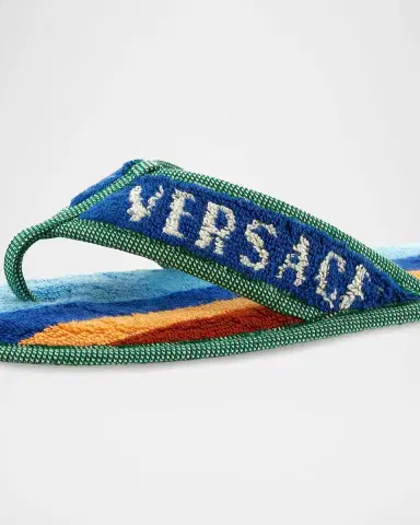 Versace Men's Logo Striped Jacquard Flip-Flops | Thumbnail 2 Versace Men's Logo Striped Jacquard Flip-Flops | Thumbnail 2