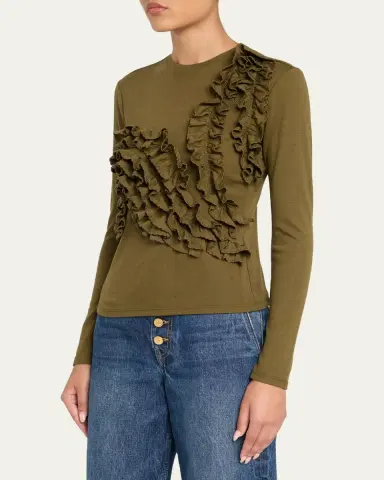 Ulla Johnson Polina Ruffled Jersey Long-Sleeve Top | Thumbnail 4 Ulla Johnson Polina Ruffled Jersey Long-Sleeve Top | Thumbnail 4