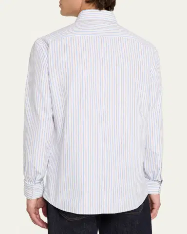 Brunello Cucinelli Men's Cotton Variegated Stripe Button-Down Shirt | Thumbnail 3 Brunello Cucinelli Men's Cotton Variegated Stripe Button-Down Shirt | Thumbnail 3