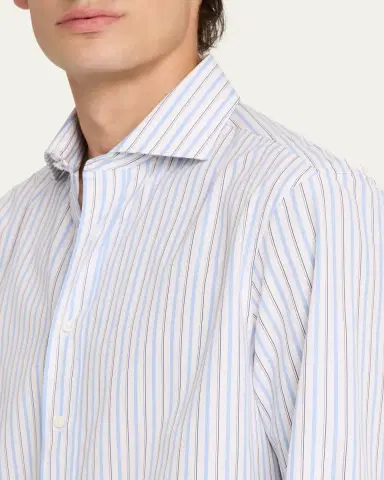 Brunello Cucinelli Men's Cotton Variegated Stripe Button-Down Shirt | Thumbnail 5 Brunello Cucinelli Men's Cotton Variegated Stripe Button-Down Shirt | Thumbnail 5