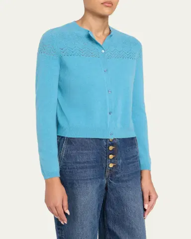 Ulla Johnson Cassia Pointelle Knit Crewneck Cardigan | Thumbnail 4 Ulla Johnson Cassia Pointelle Knit Crewneck Cardigan | Thumbnail 4