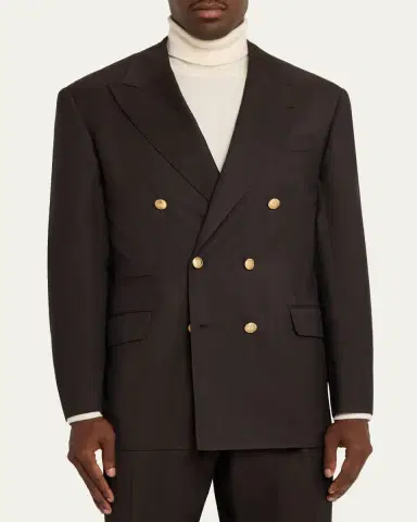 Brunello Cucinelli Men's Wool and Cashmere Chevron Double-Breasted Suit | Thumbnail 4 Brunello Cucinelli Men's Wool and Cashmere Chevron Double-Breasted Suit | Thumbnail 4