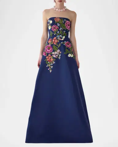 Carolina Herrera Strapless Floral-Embroidered Silk Gown | Thumbnail 2 Carolina Herrera Strapless Floral-Embroidered Silk Gown | Thumbnail 2