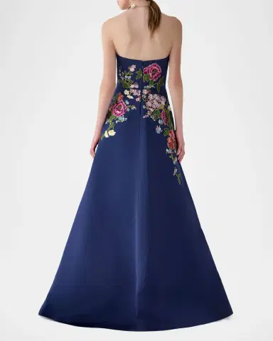 Carolina Herrera Strapless Floral-Embroidered Silk Gown | Thumbnail 3 Carolina Herrera Strapless Floral-Embroidered Silk Gown | Thumbnail 3