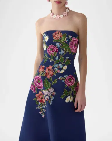 Carolina Herrera Strapless Floral-Embroidered Silk Gown | Thumbnail 4 Carolina Herrera Strapless Floral-Embroidered Silk Gown | Thumbnail 4