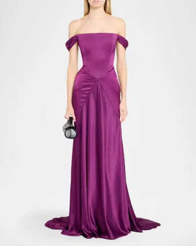 Alex Perry Off-The-Shoulder Paneled Satin Crepe Gown | Thumbnail 2 Alex Perry Off-The-Shoulder Paneled Satin Crepe Gown | Thumbnail 2