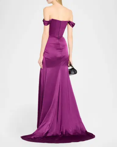 Alex Perry Off-The-Shoulder Paneled Satin Crepe Gown | Thumbnail 3 Alex Perry Off-The-Shoulder Paneled Satin Crepe Gown | Thumbnail 3