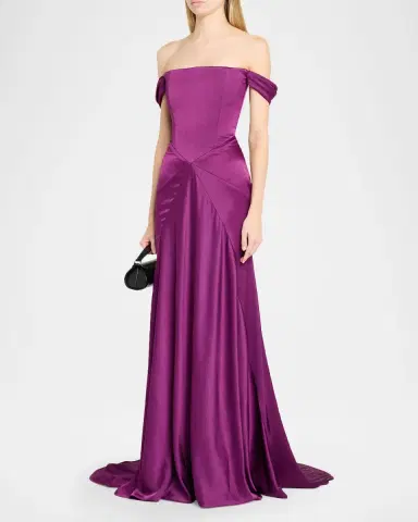Alex Perry Off-The-Shoulder Paneled Satin Crepe Gown | Thumbnail 4 Alex Perry Off-The-Shoulder Paneled Satin Crepe Gown | Thumbnail 4