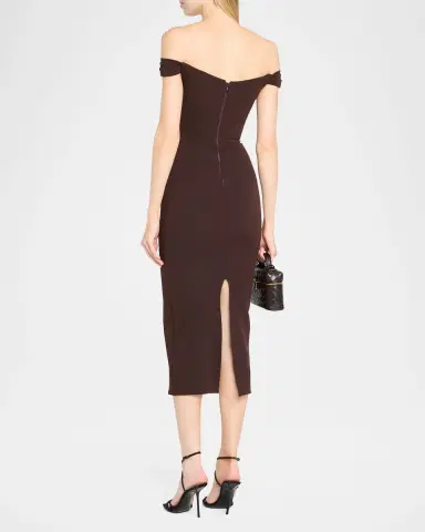 Alex Perry Off-Shoulder Dress in Stretch Crepe | Thumbnail 3 Alex Perry Off-Shoulder Dress in Stretch Crepe | Thumbnail 3