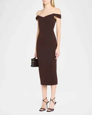 Alex Perry Off-Shoulder Dress in Stretch Crepe | Thumbnail 4 Alex Perry Off-Shoulder Dress in Stretch Crepe | Thumbnail 4