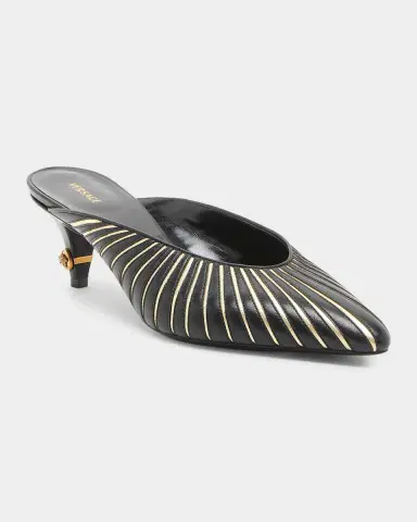 Versace 55MM Metallic Striped Leather Mules | Thumbnail 2 Versace 55MM Metallic Striped Leather Mules | Thumbnail 2