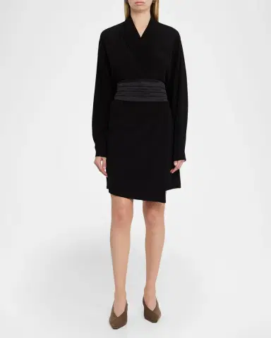 Brunello Cucinelli Cummerbund Dolman-Sleeve Mini Wrap Dress | Thumbnail 2 Brunello Cucinelli Cummerbund Dolman-Sleeve Mini Wrap Dress | Thumbnail 2