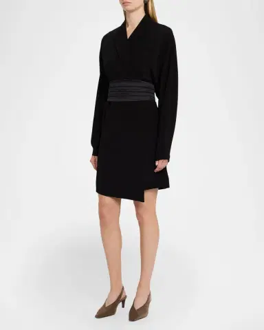 Brunello Cucinelli Cummerbund Dolman-Sleeve Mini Wrap Dress | Thumbnail 4 Brunello Cucinelli Cummerbund Dolman-Sleeve Mini Wrap Dress | Thumbnail 4
