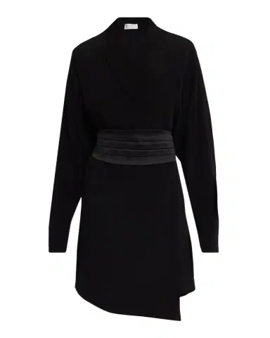 Brunello Cucinelli Cummerbund Dolman-Sleeve Mini Wrap Dress | Thumbnail 1 Brunello Cucinelli Cummerbund Dolman-Sleeve Mini Wrap Dress | Thumbnail 1