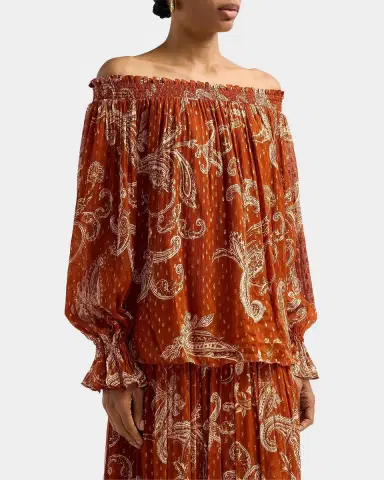 Hemant & Nandita Ruza Paisley Smocked Off-the-Shoulder Top | Thumbnail 4 Hemant & Nandita Ruza Paisley Smocked Off-the-Shoulder Top | Thumbnail 4