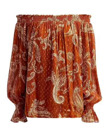 Hemant & Nandita Ruza Paisley Smocked Off-the-Shoulder Top | Thumbnail 1 Hemant & Nandita Ruza Paisley Smocked Off-the-Shoulder Top | Thumbnail 1