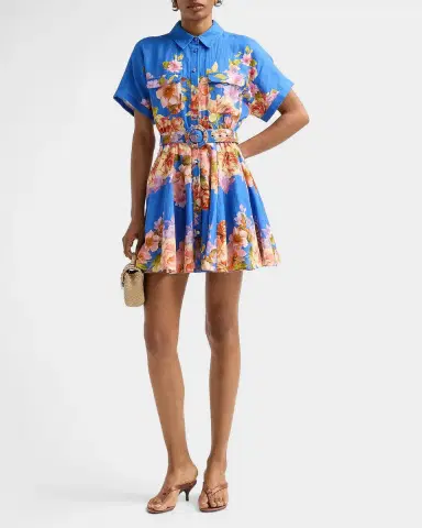 Hemant & Nandita Floral Linen-Cotton Belted Mini Shirtdress | Thumbnail 2 Hemant & Nandita Floral Linen-Cotton Belted Mini Shirtdress | Thumbnail 2