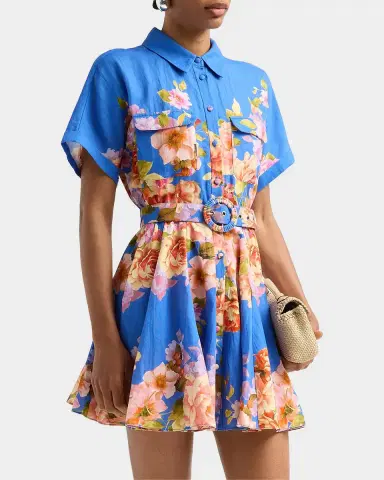 Hemant & Nandita Floral Linen-Cotton Belted Mini Shirtdress | Thumbnail 4 Hemant & Nandita Floral Linen-Cotton Belted Mini Shirtdress | Thumbnail 4