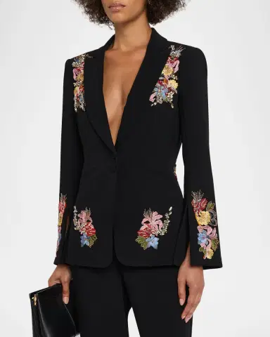Cinq à Sept Rhinestone Floral Peak-Lapel Blazer | Thumbnail 4 Cinq à Sept Rhinestone Floral Peak-Lapel Blazer | Thumbnail 4