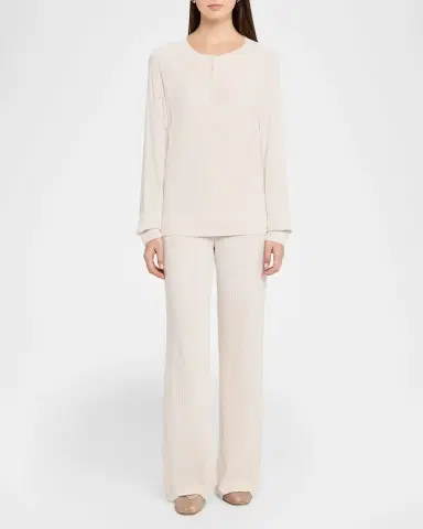 Barefoot Dreams CozyChic Ultra Lite Scalloped Henley Pullover | Thumbnail 2 Barefoot Dreams CozyChic Ultra Lite Scalloped Henley Pullover | Thumbnail 2