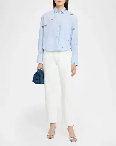 CISSA Embellished Striped Cropped Button-Front Shirt | Thumbnail 2 CISSA Embellished Striped Cropped Button-Front Shirt | Thumbnail 2