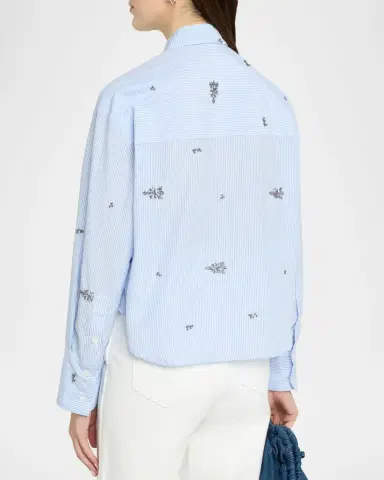 CISSA Embellished Striped Cropped Button-Front Shirt | Thumbnail 3 CISSA Embellished Striped Cropped Button-Front Shirt | Thumbnail 3
