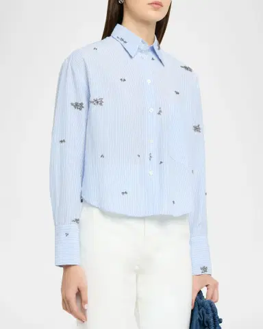CISSA Embellished Striped Cropped Button-Front Shirt | Thumbnail 4 CISSA Embellished Striped Cropped Button-Front Shirt | Thumbnail 4