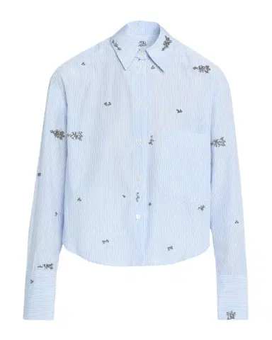 CISSA Embellished Striped Cropped Button-Front Shirt | Thumbnail 1 CISSA Embellished Striped Cropped Button-Front Shirt | Thumbnail 1