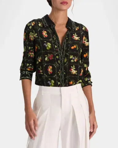 ALICE + OLIVIA Willa Silk Placket Top | Thumbnail 4 ALICE + OLIVIA Willa Silk Placket Top | Thumbnail 4