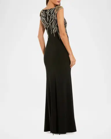 Mac Duggal Beaded Bateau-Neck Jersey Column Gown | Thumbnail 3 Mac Duggal Beaded Bateau-Neck Jersey Column Gown | Thumbnail 3
