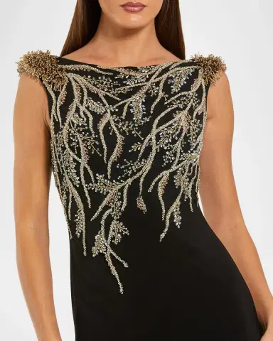 Mac Duggal Beaded Bateau-Neck Jersey Column Gown | Thumbnail 4 Mac Duggal Beaded Bateau-Neck Jersey Column Gown | Thumbnail 4