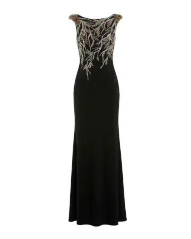 Mac Duggal Beaded Bateau-Neck Jersey Column Gown | Thumbnail 1 Mac Duggal Beaded Bateau-Neck Jersey Column Gown | Thumbnail 1