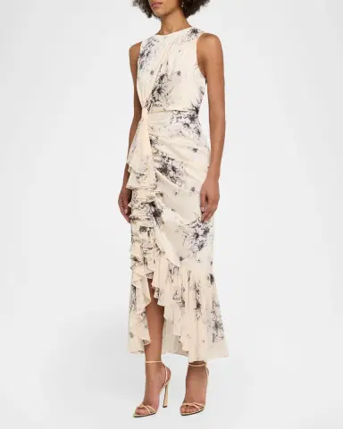 Cinq à Sept Cyrus Hand-Sketched Floral Ruffled Midi Dress | Thumbnail 4 Cinq à Sept Cyrus Hand-Sketched Floral Ruffled Midi Dress | Thumbnail 4
