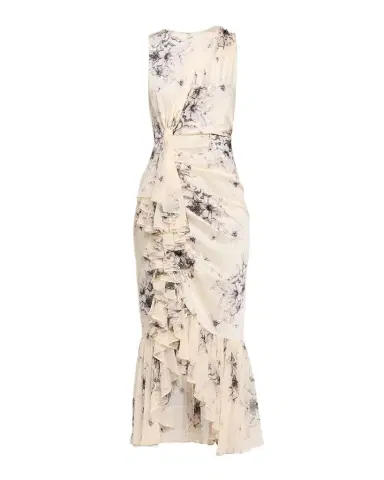 Cinq à Sept Cyrus Hand-Sketched Floral Ruffled Midi Dress | Thumbnail 1 Cinq à Sept Cyrus Hand-Sketched Floral Ruffled Midi Dress | Thumbnail 1