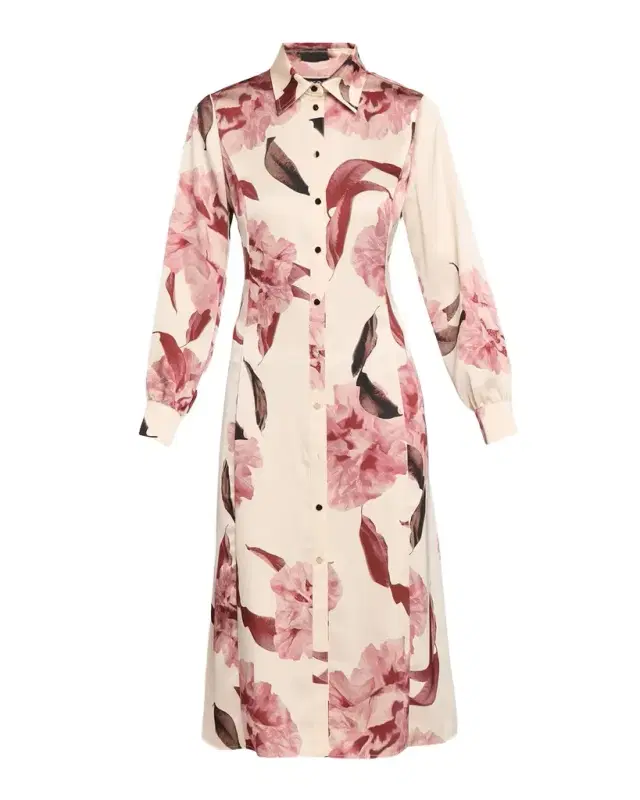 Floral Satin Midi Shirtdress Floral Satin Midi Shirtdress
